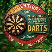 2D Flat, 1pc Vintage Aluminum Dartboard Wall Sign - Humorous "Throw Darts in General Direction" Design, Easy-to-Install Durable