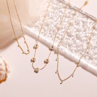 18K Gold Plated Beads Women's Neck Chain K-pop Pearl Choker Necklace Gold Color Flower Chocker Jewelry