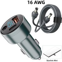 3 in 1 Car Charger Adapter for Starlink Mini with DC 5521 USB-C QC 3.0 3 Ports Support PD Fast Charging with 16AWG DC Cable