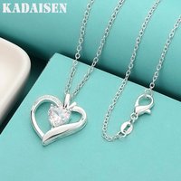925 Sterling Silver Heart Zircon Charm Pendant 16/18/20/22/24/26/30 Inch Necklace Chain For Women Wedding Engagement Jewelry