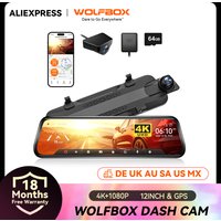 WOLFBOX G930-Caméra de Tableau de Bord, 10 Pouces, Wifi, 4K, DVR FOV 140, Miroir, 24H, Vue de Stationnement, Écran Tactile, Enregistreur Vidéo