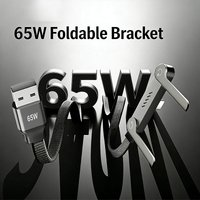 Foldable 2-in-1 Bracket Data Cable 65W Fast Charging USB to Type-C Charger Cord with Phone Holder for Tablets Smartphones