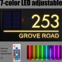 Solarny znak adresowy RGB z numerem domu LED, sterowany pilotem, wodoodporna tabliczka na drzwi, personalizowany znak z imieniem rodziny.