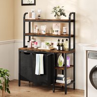 3-tier Laundry Rack with 2 Laundry Baskets Wooden Stand with 2 Shelves Metal Frame and Removable Shelves for Laundry Room