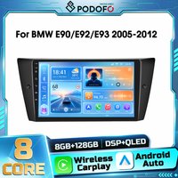 Podofo 8core Android 2din Car Stereo Player for BMW E90/E92/E93 2005-2012 Autoradio Receiver FM RDS Bluetooth WIFI DSP Wireless Carplay Android Auto GPS Navigation