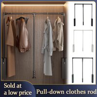 Pull-Down Closet Rod Double Buffer System Retractable Heavy-Duty Adjustable Height Hanger Rail For Wardrobe Walk-In Closet Home