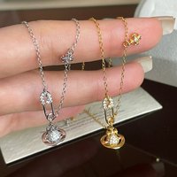 S925 Sterling Silver Necklace 3D Planet Pendant Pin Design Versatile Lockbone Chain Fashionable Jewelry for Women