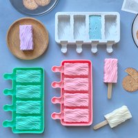 1pc 4-cavity creative popsicle silicone mold 3D rectangular wave ice cream tray DIY cake chocolate baking mold