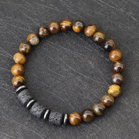 Unique Natural Stone Men Bracelet Hematite Healing Braslet Lava Tiger Eyes Beaded Braclet Pulseria Hombre Outdoor Cycling Joias