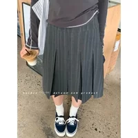 2025 Autumn Vintage Korean Retro High Street pleated striped Low Waist short Skirt Streetwear Fashion Skirt