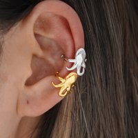 Exquisite Octopus Design Stainless Steel Ear Clips 18K Gold Plated Waterproof High Quality Ladies' Jewelry For Vacation Seaside