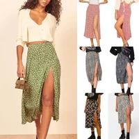 Fashion Beach Maxi Skirt Vintage Skirt Summer Flower Leopard Print High Waist Stretch Long Skirt for Women A-Line Skirts