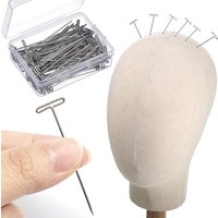 100pcs Long T pins Silver Wig Pins for Wigs Making/Display On Mannequin Canvas Head 38/51mm T pins needle Salon Styling Tools