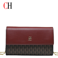 CH Women Crossbody Bag Splicing Letter Print Metal Chain Shoulder Purse PU Leather Flap Small Ladies Evening Clutch Handbag Gift