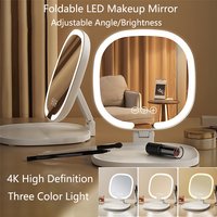 Foldable Three Color LED Light Makeup Mirror Desktop Bedroom Vanity Mirror Intelligent Control Adjustable 4K HD Cosmetic Mirrors