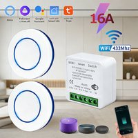 Tuya WiFi Smart Switch 16A 100-240V Relay 433MHz Mini Round Panel Switch Voice Control Works With Alexa Google Home For Led Lamp
