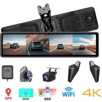 12''Rear View Mirror Camera 4-Channel Mirror Streaming with GPS BSD Blind Spot Detection 4K Front Lens+FHD1080Px3 Reverse Assist