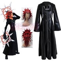 Mens Kingdom Game Roleplaying Hearts Organization XIII Game Cosplay Costume Black Cloak Zipper Jacket Long Hoodie Coat Wig