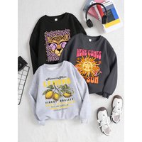 Lemons Leopard And Sun Prints Sweatshirts Winter Women Casual Loose Hoodies Fleece Warm Crewneck Pullover Comfortable Clothes