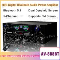 Wzmacniacz cyfrowy Bluetooth AV-888/999BT wysokiej jakości z podwójnym dynamicznym ekranem, Hi-Fi Stereo Audio AMP do kina, domu i karaoke