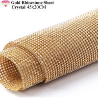 RESEN 45X20CM/PCS Hotfix Iron On Crystal Rhinestones Sheet Gold Base Adhesive Diamond Wrap For Party Stage Decoration