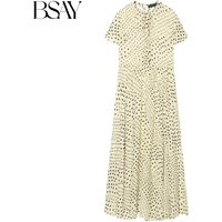 BSAY 2026 Women Fashion Polka Dot Dress Round Neck Bow Tie Front Flowy Pleated Maxi Dress Elegant Vacation Casual Beach Sundress