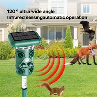 Solar Ultrasonic Animal Repeller 120° Wide Angle Infrared Sensor Outdoor Waterproof Deterrent for Fox Squirrel Bird Cat & Dog