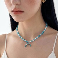 Sweet Feminine Blue White Cat-Eye Geometric Bead NecklaceY2K-Style Sparkling Jewelry for Everyday Wear for Women Men NEW