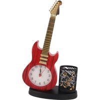 Vintage Desk Clock Guitar Shape Stable Base Battery Powered ABS Alarm Clock with Pencil Holder for Bedroom Office
