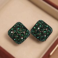 Exquisite Full Rhinestone Square Stud Earrings For Women Korean Fashion Zircon Geometrics Earrings Office Party Jewelry Gift