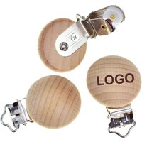Mabochewing 20pcs 30mm 35mm Customized Logo Available Laser Engrave Printing Beech Wood Chain Clips Pacifier Leash