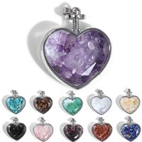 1pc Gem Stone Chips Box Pendant Heart Shape Lucky Healing Jewelry Making Charm Accessory For Handmade Necklace Gifts Friends