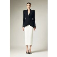 Formal Women Suit Skirt Set 2 Piece Crystals Blazer+Prom Dress Business Office Jacket Customized Wedding Coat Midi Skirt