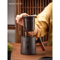 Traditional Chinese Purple Clay Tea Mug with Lid and Strainer Handmade Tea Cup Yixing Zisha Teacup Solid Wood Handle Tea Maker