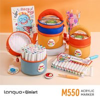 Blue Fruit Co-Branded Qimi Art M550 Dinosaur Acrylic Marker Set for Children, Washable Eggshell-Shaped Drawing Set, 24/36/48/60 Colors, Multiple Specifications Available, Student Art Supplies,