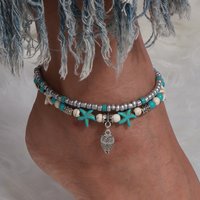 Bohemian Handmade Beads Anklets for Women Girls Multiple Layers Starfish Owl Ankle Bracelet Chain Summer Beach Jewelry Gift