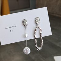 Elegant Asymmetric Earring Freshwater Pearl Metallic Exaggerated Long Stud Earring Ladies and Girls Party Jewelry Gifts New