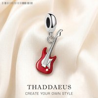 Charm Pendant Red Guitar Lucky Gift For Women Men Solid 925 Sterling Silver Brand New Musical Fine Jewelry