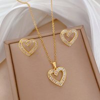 ZAKOL 1/2pcs Korean Fashion Zircon Inlaid Hollow Heart Pendant Necklace Earrings Jewelry Set for Women Exquisite Jewelry Gift