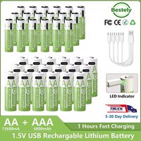 New1.5V AA 13600mAh + AAA 6800mAh Rechargeable Lithium Battery,USB-C Charge, 2000 Cycles,Low Self-Discharge Battery