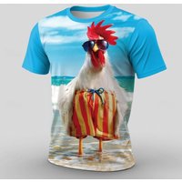 Funny Sunglasses Chicken Pattern T-Shirt For Men 3D Print Tees Summer Casual T Shirts Round Neck Tops Loose Street Short Sleeves