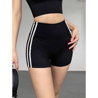 Yoga Shorts With Double Stripes On The Sides High Waist Tummy Control Gym Fitness Leggings For Women