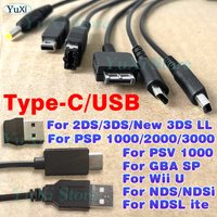5 in 1 USB Type-C Charging Cable for PSP 1000 2000 3000/PS Vita PSV1000/Wii U/NEW 3DS XL LL/2DS/NDS Lite/NDSi/GBA SP Charge Cord