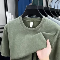 Retro American Style Heavyweight Solid Color Short Sleeve T-shirt Men Women Summer Street Trendy Washed Old Oversized Casual Top