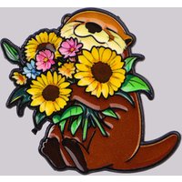 Cute Otter Enamel Pin Sunflower Brooch Pines Lapel Pins Badge on Backpack Clothing Accessories Funny Jewelry Friends Gifts