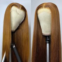 Glueless 13x4 Lace Front Long Straight Wig Honey Ginger Brown Synthetic Hair Pre Plucked Natural Hairline No Glue Heat Resistant