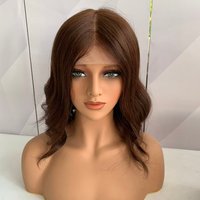 #4 Brown Color Silk Top Silicone Cap Medical Gluless Wig Replacement European Human Hair For Alopecia Or Cancer