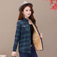 Women's Plaid Fleece Lined Slim Fit Long Sleeve Shirt Warm Thick Autumn Winter Outerwear Collar Cotton Polyester Blend
