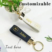 Customized name PU leather car keychain - simple and elegant leather metal key string pendant for keychain