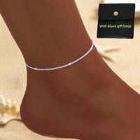 Sparkling Silver Color Twisted Chain Anklet Hypoallergenic Shiny Foot Bracelet Summer Beach Jewelry With Black Storage Pouch